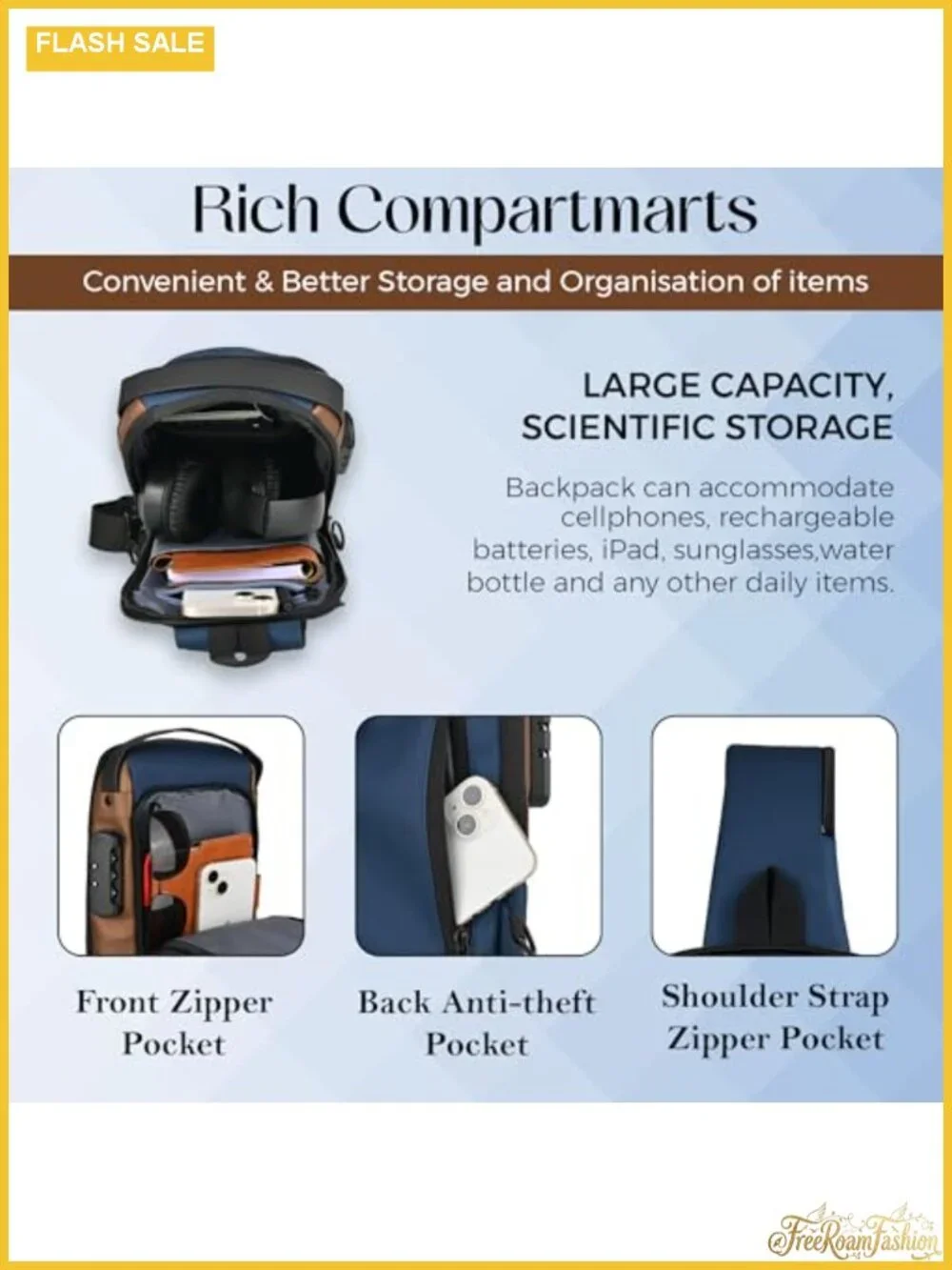Anti-Theft Sling Bag with USB Port Water-Resistant Crossbody Chest Backpack